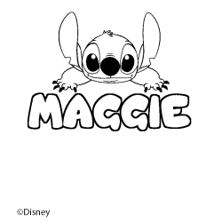 Coloriage pr&eacute;nom MAGGIE - d&eacute;cor Stitch