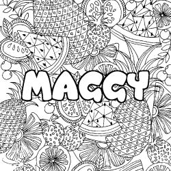 Coloriage pr&eacute;nom MAGGY - d&eacute;cor Mandala fruits