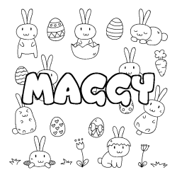 Coloriage pr&eacute;nom MAGGY - d&eacute;cor Paques