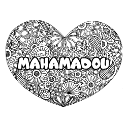 Coloriage prénom MAHAMADOU - décor Mandala coeur