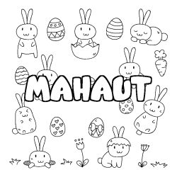 Coloriage pr&eacute;nom MAHAUT - d&eacute;cor Paques