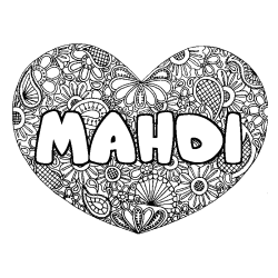 Coloriage prénom MAHDI - décor Mandala coeur