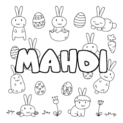 Coloriage pr&eacute;nom MAHDI - d&eacute;cor Paques