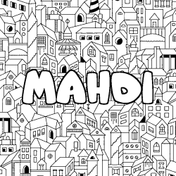 Coloriage prénom MAHDI - décor Ville