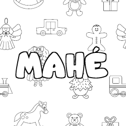 Coloriage pr&eacute;nom MAH&Eacute; - d&eacute;cor Jouets
