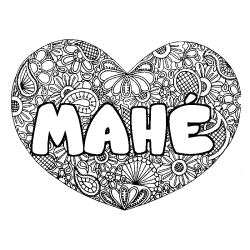 Coloriage pr&eacute;nom MAH&Eacute; - d&eacute;cor Mandala coeur