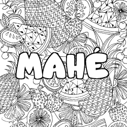 Coloriage pr&eacute;nom MAH&Eacute; - d&eacute;cor Mandala fruits