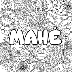 Coloriage prénom MAHÉ - décor Mandala fruits
