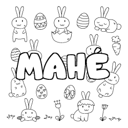 Coloriage pr&eacute;nom MAH&Eacute; - d&eacute;cor Paques