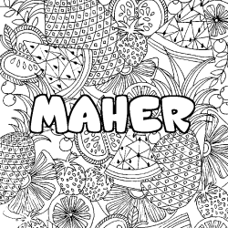 Coloriage prénom MAHER - décor Mandala fruits