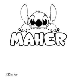 Coloriage pr&eacute;nom MAHER - d&eacute;cor Stitch
