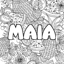 Coloriage pr&eacute;nom MAIA - d&eacute;cor Mandala fruits