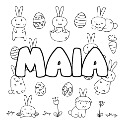 Coloriage pr&eacute;nom MAIA - d&eacute;cor Paques