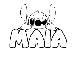 Coloriage prénom MAIA - décor Stitch