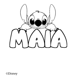 Coloriage pr&eacute;nom MAIA - d&eacute;cor Stitch