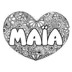 Coloriage prénom MAÏA - décor Mandala coeur