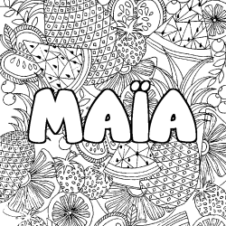 Coloriage pr&eacute;nom MA&Iuml;A - d&eacute;cor Mandala fruits
