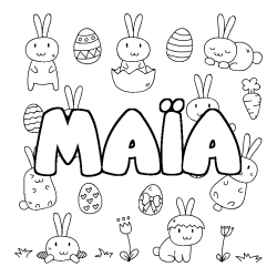Coloriage pr&eacute;nom MA&Iuml;A - d&eacute;cor Paques