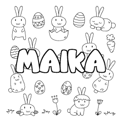 Coloriage pr&eacute;nom MAIKA - d&eacute;cor Paques