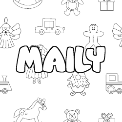 Coloriage prénom MAILY - décor Jouets