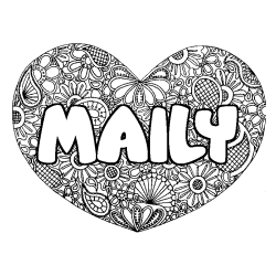 Coloriage prénom MAILY - décor Mandala coeur