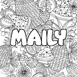 Coloriage pr&eacute;nom MAILY - d&eacute;cor Mandala fruits