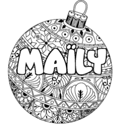 Coloriage pr&eacute;nom MA&Iuml;LY - d&eacute;cor Boule de No&euml;l