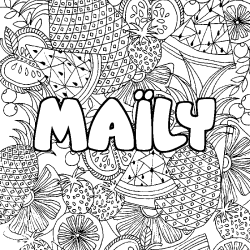 Coloriage pr&eacute;nom MA&Iuml;LY - d&eacute;cor Mandala fruits