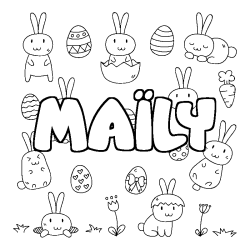 Coloriage pr&eacute;nom MA&Iuml;LY - d&eacute;cor Paques