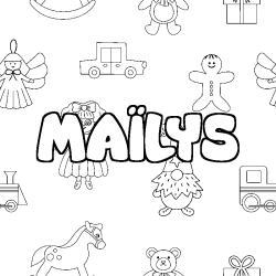 Coloriage pr&eacute;nom MA&Iuml;LYS - d&eacute;cor Jouets