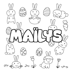 Coloriage pr&eacute;nom MA&Iuml;LYS - d&eacute;cor Paques
