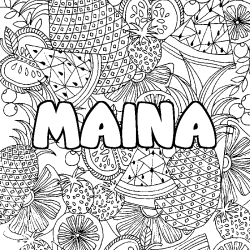 Coloriage pr&eacute;nom MAINA - d&eacute;cor Mandala fruits