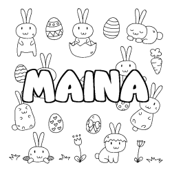 Coloriage pr&eacute;nom MAINA - d&eacute;cor Paques