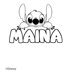 Coloriage pr&eacute;nom MAINA - d&eacute;cor Stitch