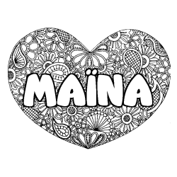 Coloriage prénom MAÏNA - décor Mandala coeur