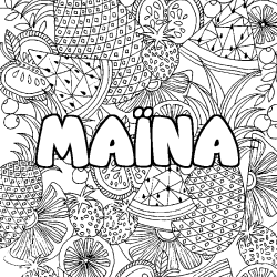 Coloriage prénom MAÏNA - décor Mandala fruits