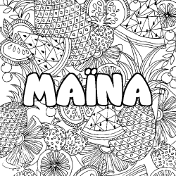 Coloriage pr&eacute;nom MA&Iuml;NA - d&eacute;cor Mandala fruits