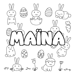 Coloriage pr&eacute;nom MA&Iuml;NA - d&eacute;cor Paques