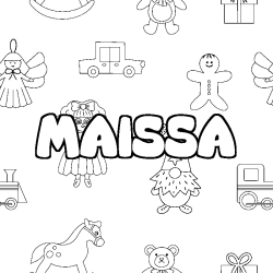 Coloriage prénom MAISSA - décor Jouets