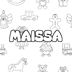 Coloriage pr&eacute;nom MAISSA - d&eacute;cor Jouets