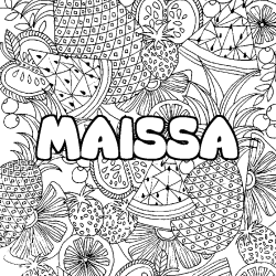 Coloriage pr&eacute;nom MAISSA - d&eacute;cor Mandala fruits