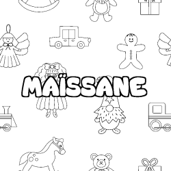 Coloriage pr&eacute;nom MA&Iuml;SSANE - d&eacute;cor Jouets