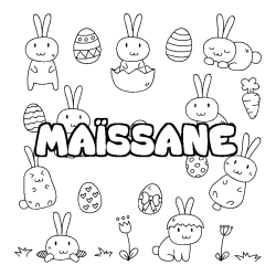 Coloriage pr&eacute;nom MA&Iuml;SSANE - d&eacute;cor Paques