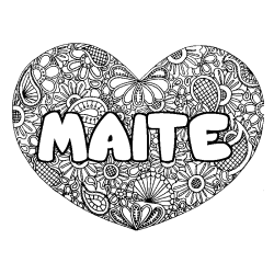 Coloriage prénom MAITE - décor Mandala coeur