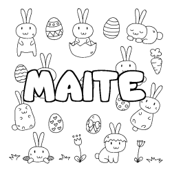 Coloriage pr&eacute;nom MAITE - d&eacute;cor Paques
