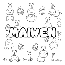 Coloriage pr&eacute;nom MAIWEN - d&eacute;cor Paques