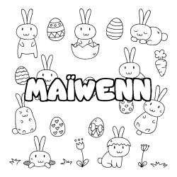 Coloriage pr&eacute;nom MA&Iuml;WENN - d&eacute;cor Paques
