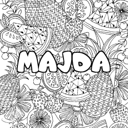 Coloriage pr&eacute;nom MAJDA - d&eacute;cor Mandala fruits