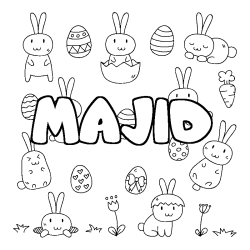 Coloriage pr&eacute;nom MAJID - d&eacute;cor Paques
