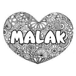 Coloriage prénom MALAK - décor Mandala coeur